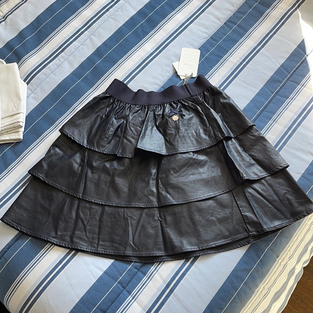 🔵LeChic Le Chic Navy Faux Leather Skirt 10-12 NWT